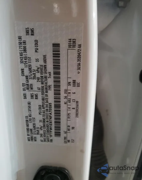 2022 Ford F150 Supercrew из США, поврежденный, VIN 1FTFW1E87NFA70595